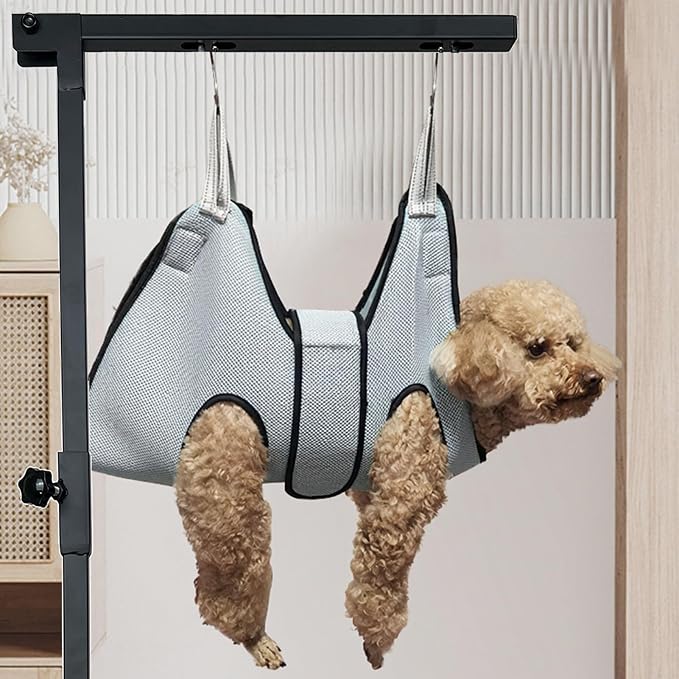 Dog Grooming Arm with Pet Grooming Hammock, 36” Dog Grooming Table Arm Height Adjustable Two No Sit Haunch Holder Three Section Design Suitable for Medium, Small Dogs, and Cats