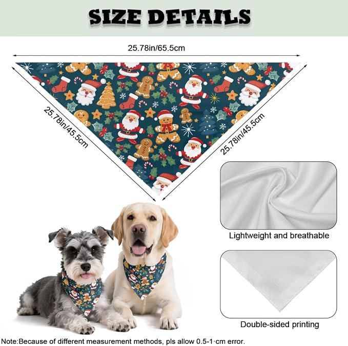 COEQINE Dog Bandanas Small Breed Christmas Bow Hair Tie for Large Dogs Xmas Sock Navy Santa Claus Pattern Hair Tie Holder Organizer Set 2 Pcs Birthday Holiday Clothes Funny Cosplay