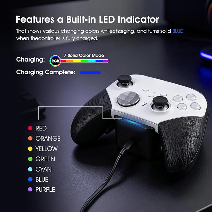 Space Saving Wall Mount Charging Dock fits for Xbox Elite Series 2 Controller, Display Dock Only Slim Desktop Stand Holder with RGB Charging Indicator, 3.3FT Type C Cable, Stay Ready to Game,1 Pack