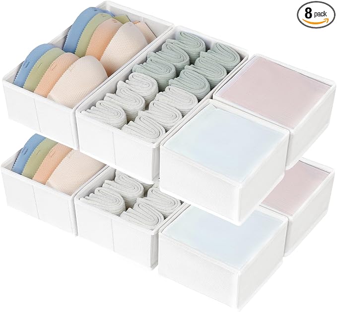 DIMJ Drawer Organizers - Set of 8 Fabric Closet Organizers and Storage, Drawer Dividers for Baby Clothes, Socks, Belt, Tie (Pink)