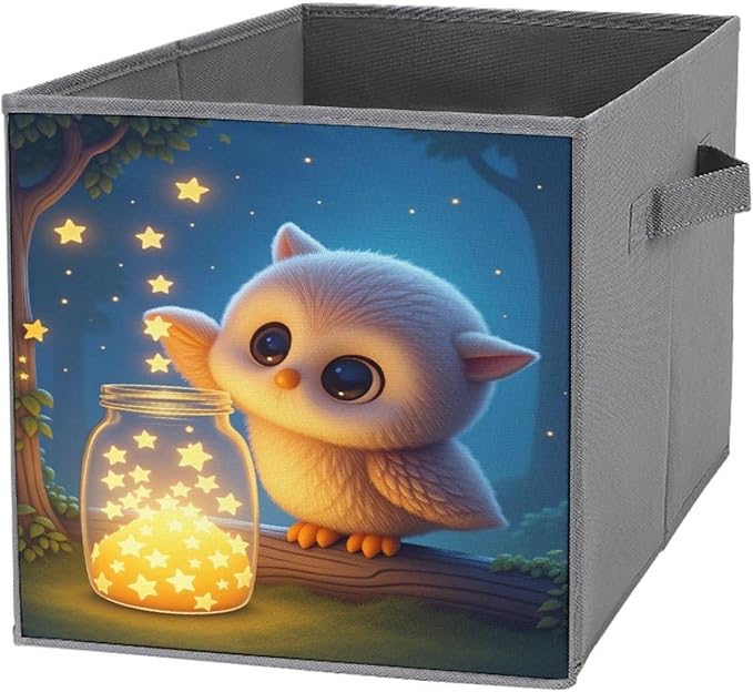 An Owl Wishing Jar Foldable Storage Bins, 10.6" Cube Storage Organizer, Sturdy Oxford Cloth Fabric Baskets for Closet, Shelf, Nursery, Bedroom, Decorative Printed Box for Toys & Clothes