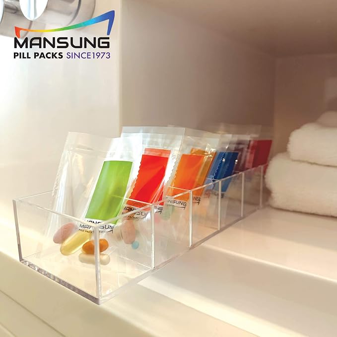 Mansung M 600 Bags/Green, Heat Seal Pill Bags, Suite, Sorter Organizer for Medication, Food Safe, BPA Free Heat Seal Bag pouche Pack Organizer Dispenser kit Daily Blister Packs Use with Tray, AM PM