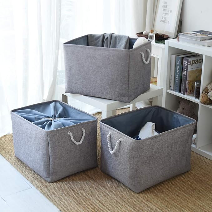 Fabric Storage Bins Baskets for Organizing, Large Sturdy Storage Basket W/Handles, Decorative Foldable Storage Baskets for Shelves Closet Nursery Toy (X Large - 3 Pack 17.7L×13.8W×9.8H)