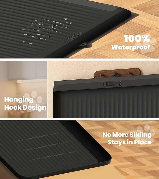 Dog Food Mat 36"x24", Waterproof Dog Bowl Mat, Black | Raised Edges Prevent Spills, Diversion Grooves, Waterproof Surface, Non-slip Backing, Easy to Clean