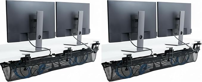 VIVO No Drill Clamp-on 55 inch Mesh Net Under Desk Cable Management Wire Organizer, Adjustable Home Office Standing Desk Cord Storage Sleeve, Black, DESK-AC55MH (Pack of 2)