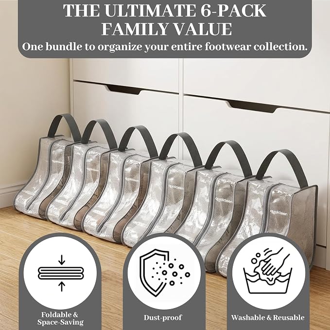 6Pack Portable Boots Bag for Cowboy Boots Short Boot Storage Bags, Waterproof Cowboy Boot Travel Bag, Clear Boot Storage Bags for Dustproof, Suitable for Home Storage and Outdoor Travel Enthusiasts