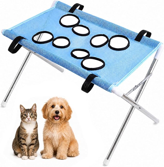 Pet Grooming Hammock for Dogs, Small Dog Bathing Wash Helper (Blue) | Hanging Harness with Stand for Nail Trimming, Ear Cleaning & Bathing, Fits Small Breeds, Quick-Dry Mesh, Easy to Use At Home