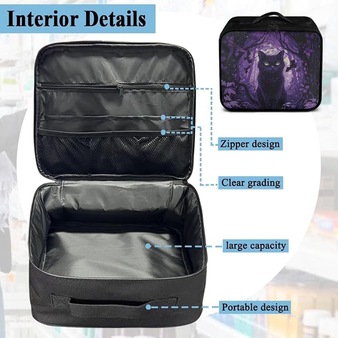 First Aid Case Purple Gothic Black Cat First Responder Case for Emergency Teams and Family Use Includes Modular Inserts Wear Resistant Zippers