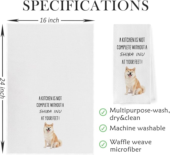 Shiba Inu Kitchen Towels - Funny Shiba Inu Gifts Waffle Weave Dish Towels, Gifts for Dog Lovers Decorative Hand Tea Towel, 16x24 Inch