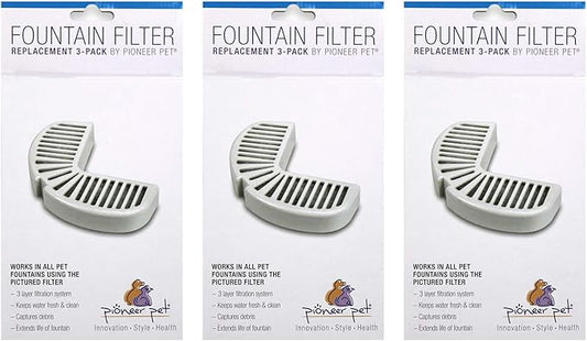 Pioneer Pet Replacement Filters for Ceramic & Stainless Steel Fountains, Raindrop Filters (9 Filters)