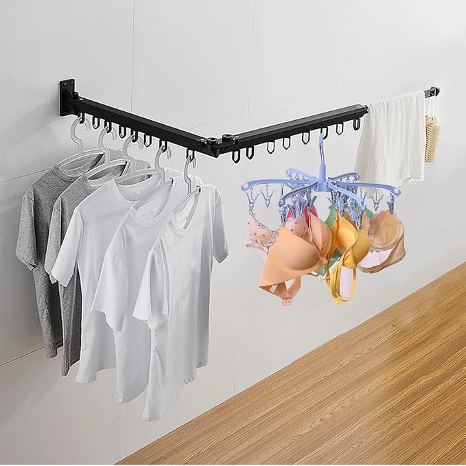 Clothes Drying Hanger with 24 Clips, Foldable Hanging Rack 2 Pack | for Drying Socks Lingerie Baby Clothes Drying Towels Rotatable Sock Drying Rack with 24 Pegs Clips(blue)