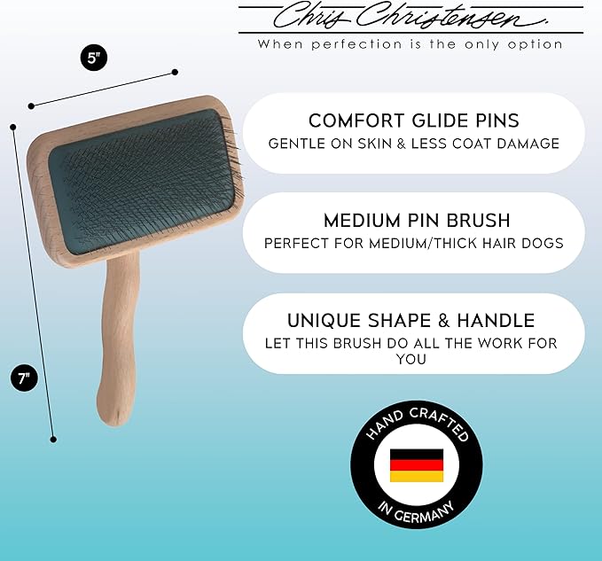 Chris Christensen Mark III Slicker Brush for Dogs, 12mm Pins, Groom Like a Pro, Handcrafted Lightweight Beechwood Ergonomic Handle, Stainless Steel Pins, A5III Medium. Made in Germany.