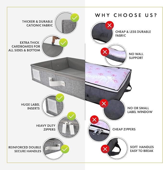 HOMELUX THEORY Under Bed Storage, Large 2pc with Lid, Light Gray | Drawer-style pull-out design, Fits blankets, clothes, fabric & shoes, Bins with lids, Bedroom & closet storage