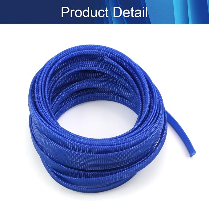 Jutagoss PET Expandable Braided Cable Sleeve, 32.8ft - 1/2 inch Blue Cable Management Sleeve, Wire Loom Tube Cord Protector for USB Cable, Power Cord, Audio Video and More, 1Pc