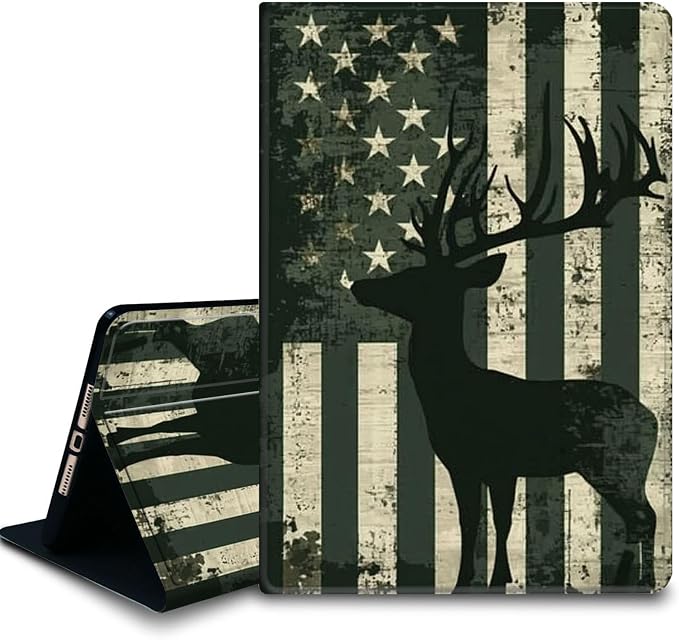 Bxgolkgd Tablet Case for Samsung Galaxy Tab S8 Plus 2022/S7 FE 2021/S7 Plus 2020 12.4 Inch,Shockproof Stand Cover with Heat Dissipation,Auto Wake/Sleep Function,American Flag Deer