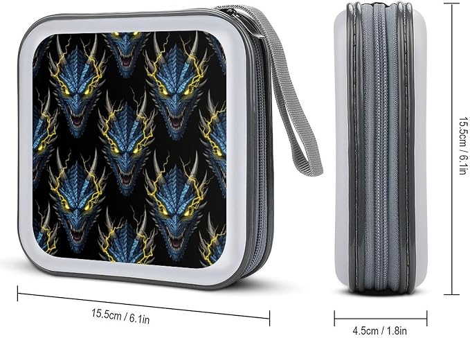 Portable Hard Shell DVD Storage Cool Black Gold Dragon, 40-Disc Binder with Carry Strap, Protective Case for Movies Music Travel