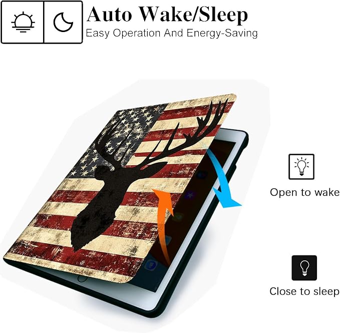 for Microsoft Surface Pro 7 Plus,Surface Pro 7/6/5/4 12.3" Tablet Case,Auto Wake/Sleep,Adjustable Stand Protective Cover - American Flag Deer