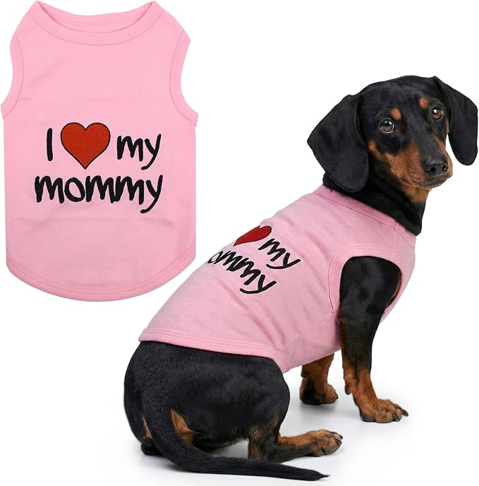 Parisian Pet I Love My Mommy Dog Shirt 100% Cotton Shirts for Large Dogs - Pink Sleeveless Girl Pet Clothes - Lightweight Pet Tshirts - Breathable Puppy Clothes - Stretchy Dog Summer Shirt