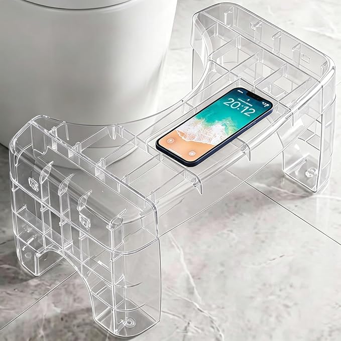 Toilet Stool for Adults, Bathroom Toilet Step Foot Stool | Acrylic, Shatterproof & Heavy Duty, Built-in Phone Storage Slot, Bathroom & Toilet, Adults & Elderly