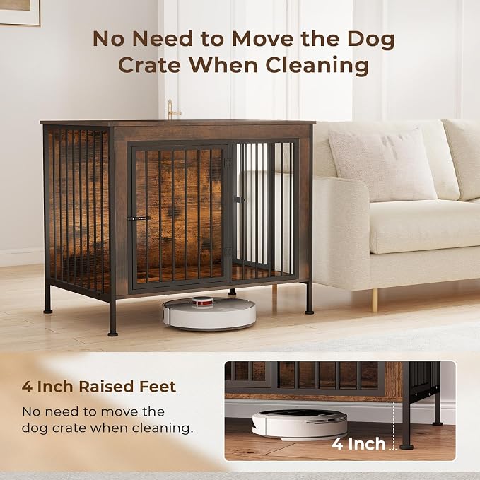 32" Dog Crate Furniture, Decorative Dog Kennels for Medium Dogs, Dark Brown | Thick wood, heavy-duty steel, 2-door escape-proof locks, waterproof scratch-resistant, extra-large, stylish, easy assembly