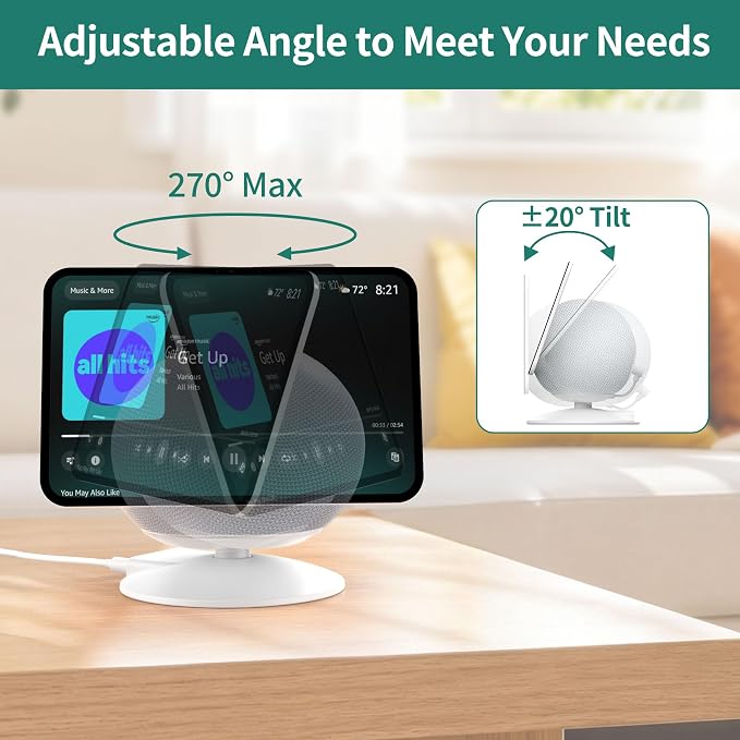 HomeMount Show 11 Stand, Magnetic Adjustable Charging Stand with USB-C & USB-A Ports, 270° Swivel Base, Fits Show 11 and 2025 Show 8, for Phones & Earbuds (Charging-White)