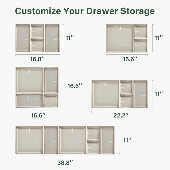 Kootek 16 Pack Drawer Organizer Clothes Dresser Organizers for Clothing | 3 Sizes Bins, Foldable, Breathable Non-Woven Fabric, Closet Organizers and Storage, Easy Assembly, Hold Baby Clothes, Nursery