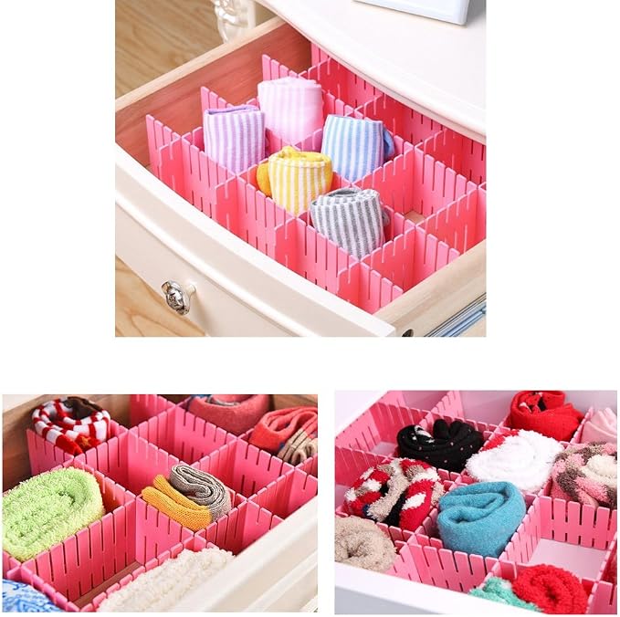 8pcs DIY Plastic Drawer Organizer Adjustable Drawer Dividers for Home Tidy Closet, Socks, Underwear, Office School Supplies, Kitchen Utensil Tools (Pink)