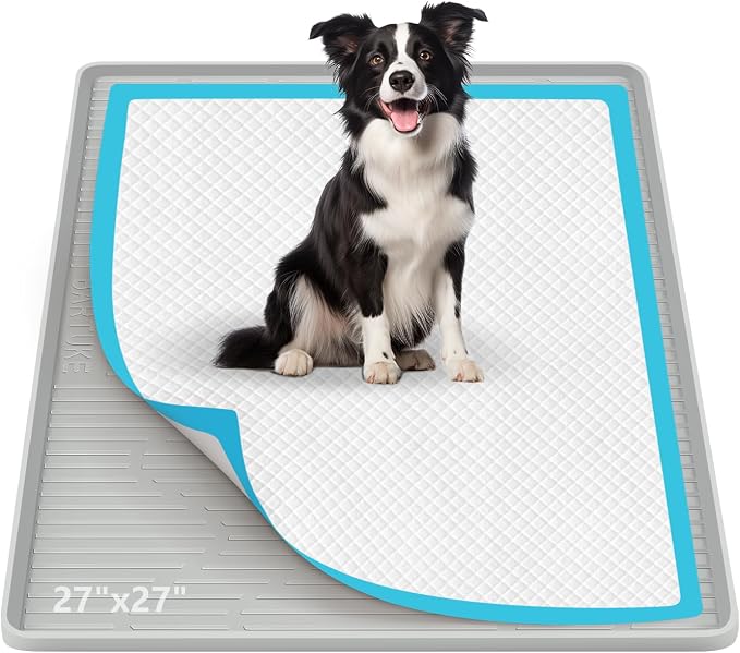 Pee Pad Holder for Dogs 27"x 27" Extra Large Silicone Puppy Pee Pad Tray | Potty Pad Holder with Raised Edge, Leak-Proof, No Spill Pet Training Pads Mat for Floor Protection, No Pee Pads
