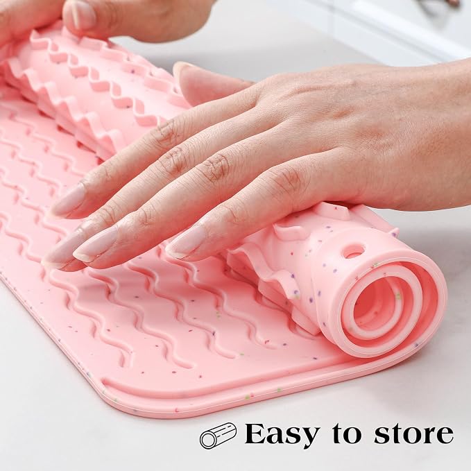 CAKETIME 2 Pack Multicolor Silicone Dish Drying Mat for Kitchen Counter Cooking Baking Liners Drawer Espresso Machine Station Utensil Holder Washer Trivets Oven Chef Gifts Extra Large 18"x16" Pink