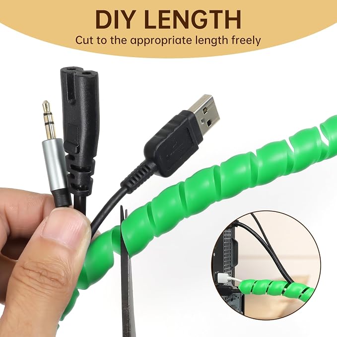 Spiral Cable Wrap, 10ft Cable Sleeves for Cords, Flexible Cable Management Sleeve for Computer, Power, Audio & Video Cords (Green, 5/16")