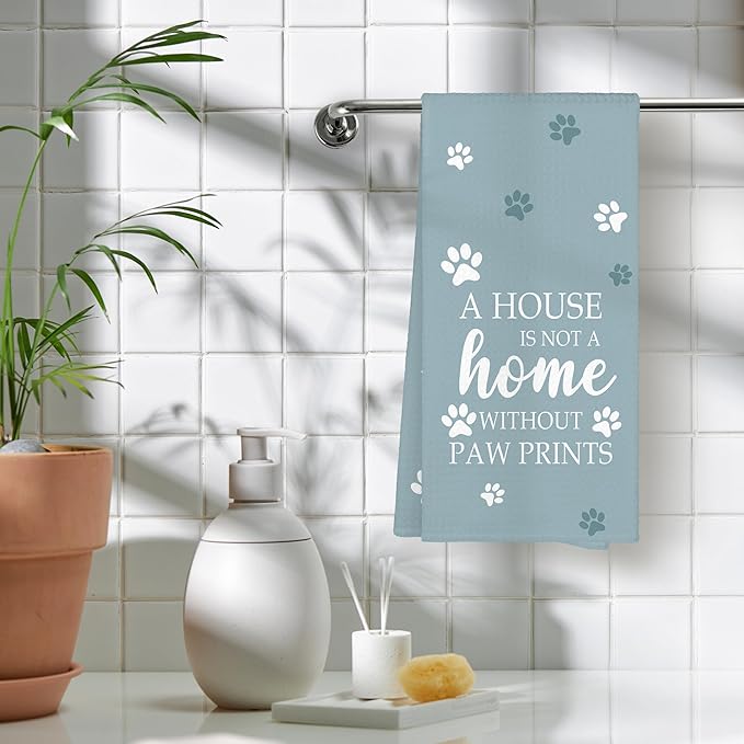 Funny Dog Paw Blue Kitchen Towels, Dog Lovers Gifts for Women Men Hand Towels for Bathroom, Gifts for Pet Lovers Decorative Hand Tea Dish Towels for Kitchen Decor 16x24in