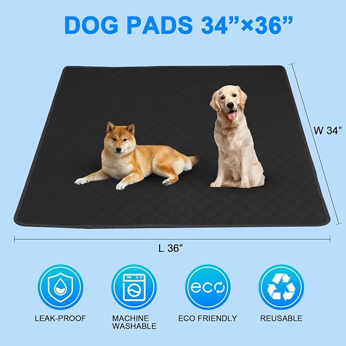 Washable Pee Pads for Dogs 34"x36" Reusable Puppy Pad Pet Training Pads, Waterproof Mat Non-Slip, Dog Pee Pad Whelping Pads Dog Mat-Playpen,Crate,Sofo,Car,Potty,Bed