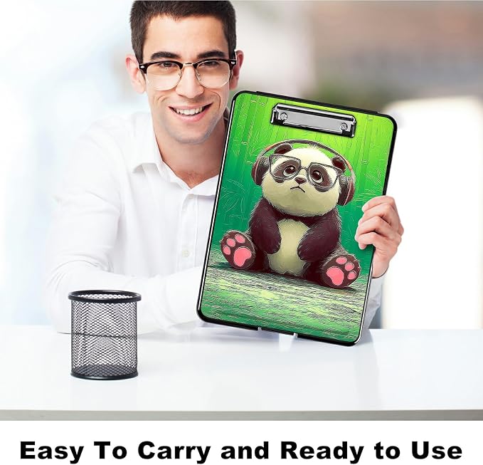 Heavy Duty Storage Clipboard, Slim Nursing Clipboard with Internal Pen Case, Portable File Organizer Case for A4 Letter Size Paper Office Medical Professionals, Forest Panda