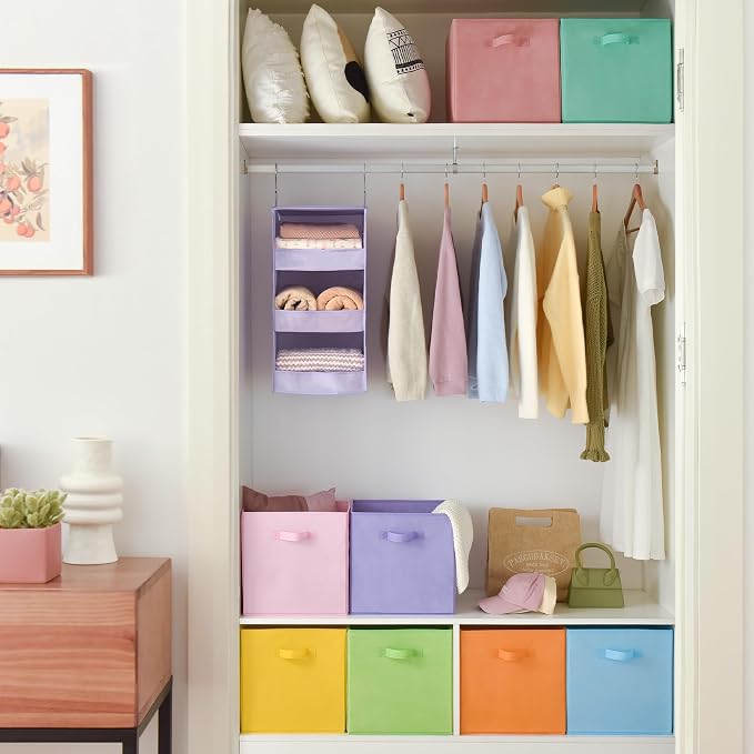 GRANNY SAYS 13 Inch Cube Storage Bins, Pastel Color, 8-Pack | Collapsible, Colorful Cube Organizers with Thickened Base Plate, Sturdy Handles, Decorative Baskets for Shelves, Closet