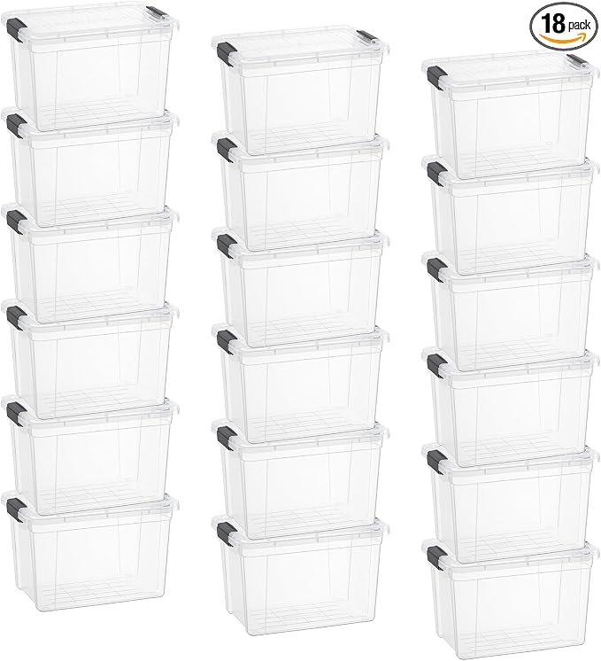 Superio 8.7 Quart Clear Plastic Storage Boxes with Lids, Stackable Organizer Containers, BPA-Free Storage Bins for Home, Office, School & Dorm, 18 Pack