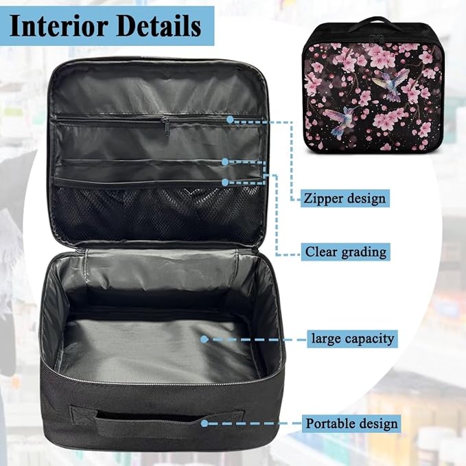 Empty First Aid Bag Hummingbird Floral Medical Bag Empty Large Capacity for Home Office and Travel Use Lightweight Washable Soft Fabric