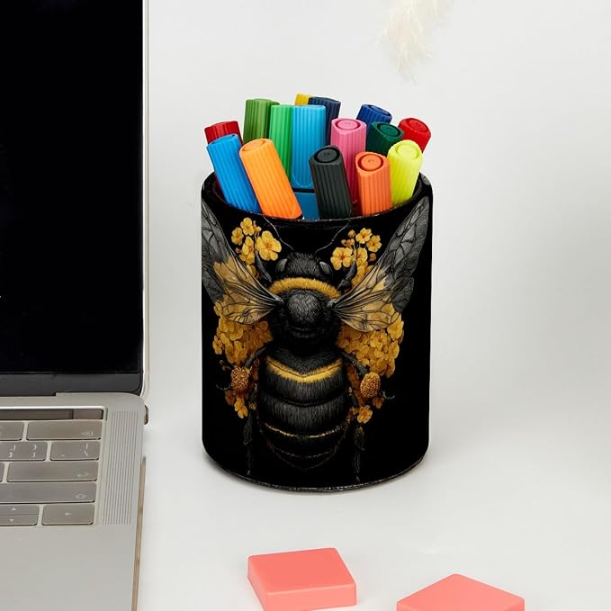 Bee Pen Holder, Pencil Cup Marker Brush Holder Desk Storage Case, Desktop Organizer for School Office Home Supplies