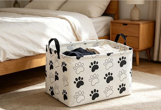 Essme Rectangular Dog Basket, Cute Storage Basket with Handles for Room Decor, Dog Bins,Puppy Storage Bin（Dog Paw）