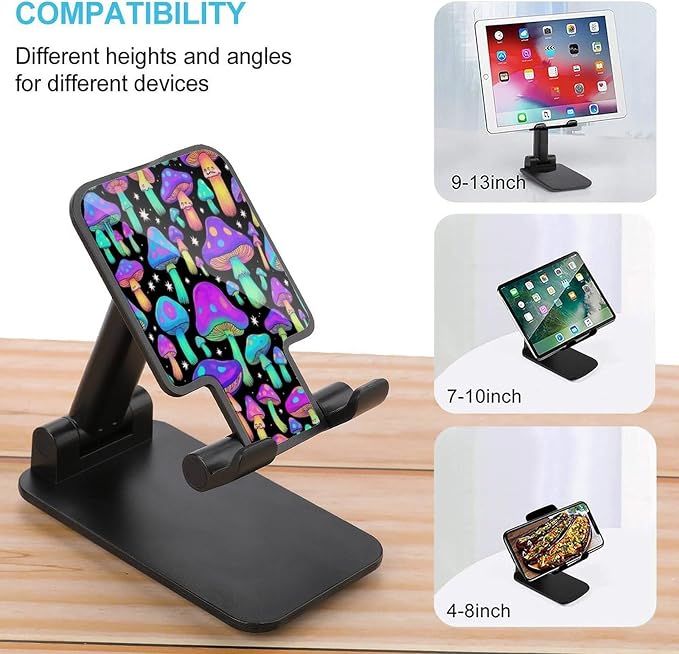 Universal Adjustable Goth Gothic Hippie Trippy Magic Mushroom Phone Stand | Portable, Desktop Cell Phone Stand, Smartphone Holder, Online Video Calls, Travel Accessories