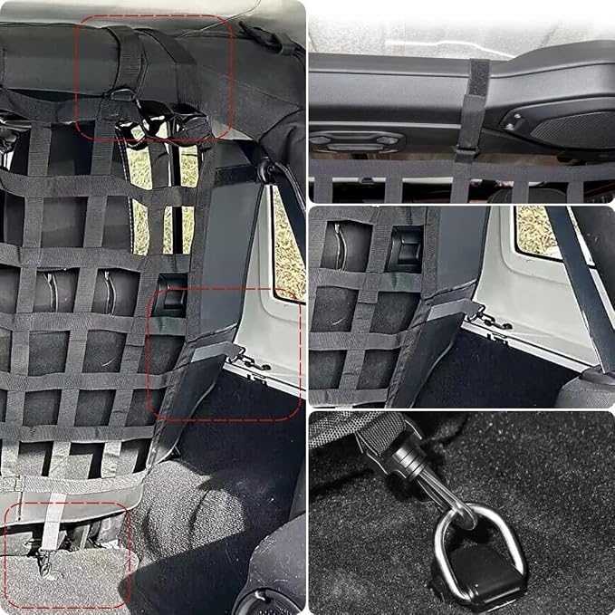 Car Nets Car Rear Seat Trunk Isolation Pet Net Dog Barrier Protection Divider Safety Mesh For Jeep For Wrangler JK JL 2007-2023 Cargo Net