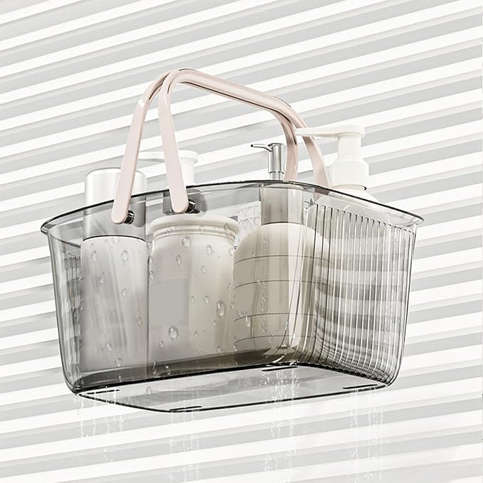 Portable Shower Caddy Basket, Clear Showers Baskets with Handles Large Storage Container Shower Organizer with Handles Portable Plastic Washing Storage Supplies Storage Bin for Bathroom Storage