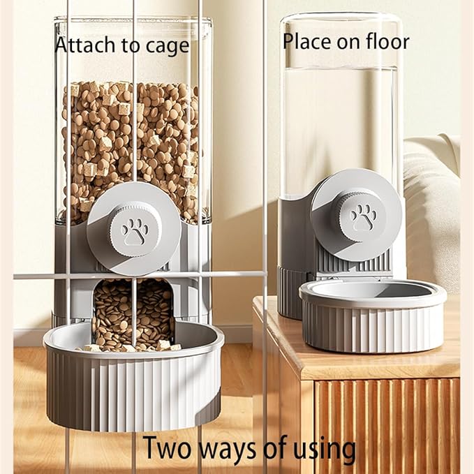 Cage Hanging Bowl Refillable Food Bowls Pet Dog Cat Bowls Kennel Crate Double Bowls for Food and Water with Automatic Water Food Dispense Feeder for Puppy Cat Rabbit (Food Bowl- Grey)