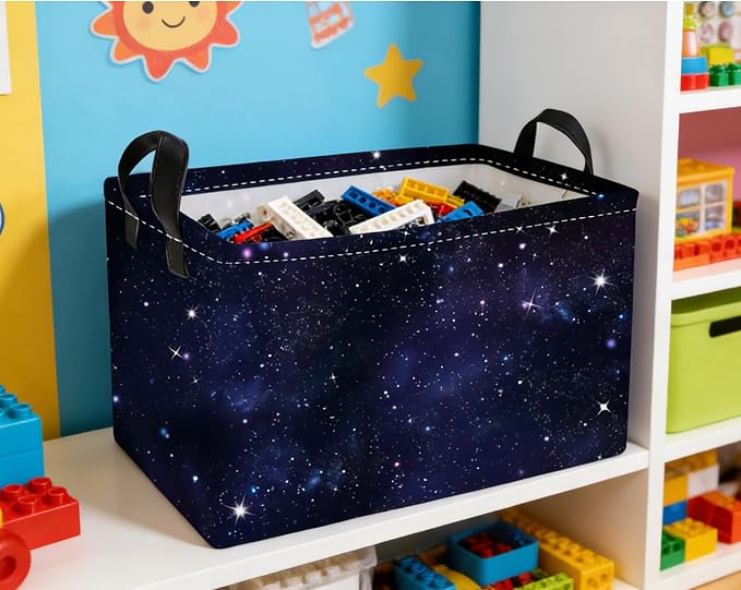 Essme Rectangular Space Basket,Kids Storage Bins Organizer with Handles for Girls Room Decor, Gift Basket,Shelf Basket.(Space)