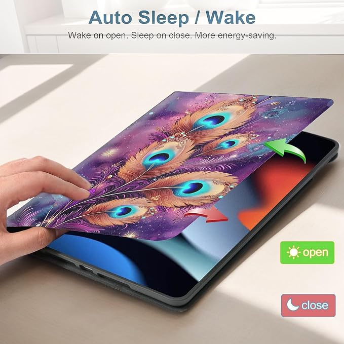 for Samsung Galaxy Tab S6 Lite 10.4" 2020/2022/2024 (SM-P620/P625/P613/P619/P615/P610) Tablet Protective Cover with Adjustable Stand and Magnetic Auto Wake/Sleep,Peacock Feather