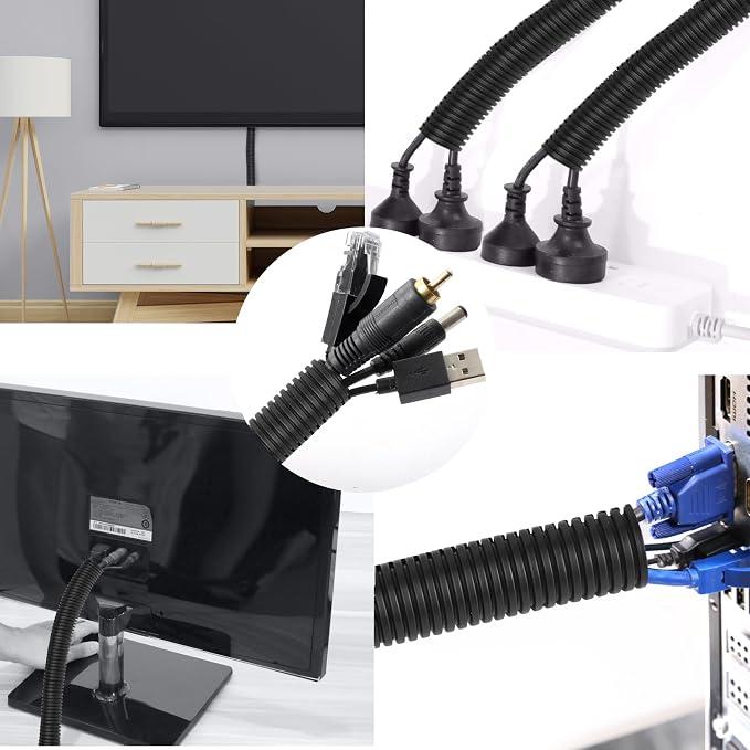 25FT - 1/4 Inch Split Wire Loom with Installation Tool - Black | Easy to Install, Flame-Retardant, Abrasion-Resistant Wire Cover for Automotive, Home & Office