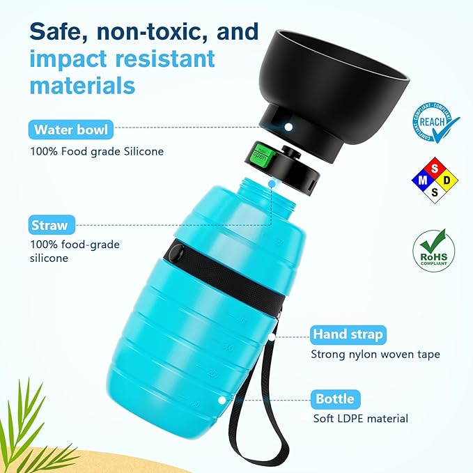 Pecute Portable Dog Water Bottle - 29oz + 7.7oz, Leakproof with Double Seal, Lightweight for Outdoor Walks & Trips