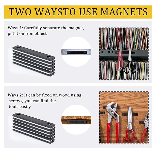 Strong Rectangular Pot Magnetic Strip,Screw in Magnets with Black Epoxy Protected, 76 x 12.7 x 3.5mm Rare Earth Bar Magnets with Countersunk Hole and Thin Steel Capsule 6 Pack