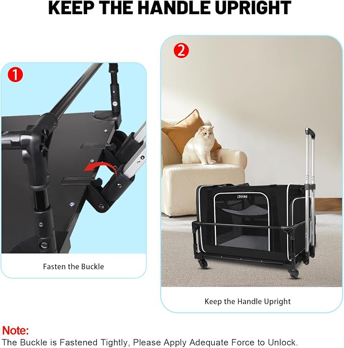 Foldable Wheel Base Cart Compatible with 24" L × 17" W Pet Carrier | Easy to Load & Unload the Carrier, Roll and 360° Swivel Smoothly, Removable Silent Wheels, for Car Travel, Vet