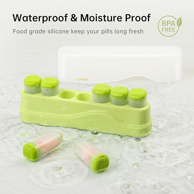 KOVIUU Weekly Pill Organizer 1 Time a Day, Detachable Pill Box 7 Day, Green | Travel Pill Case | Once Daily Medication Dispenser | Week Pill Holder Container for Vitamin, Medicine, Supplement | BPA-Free