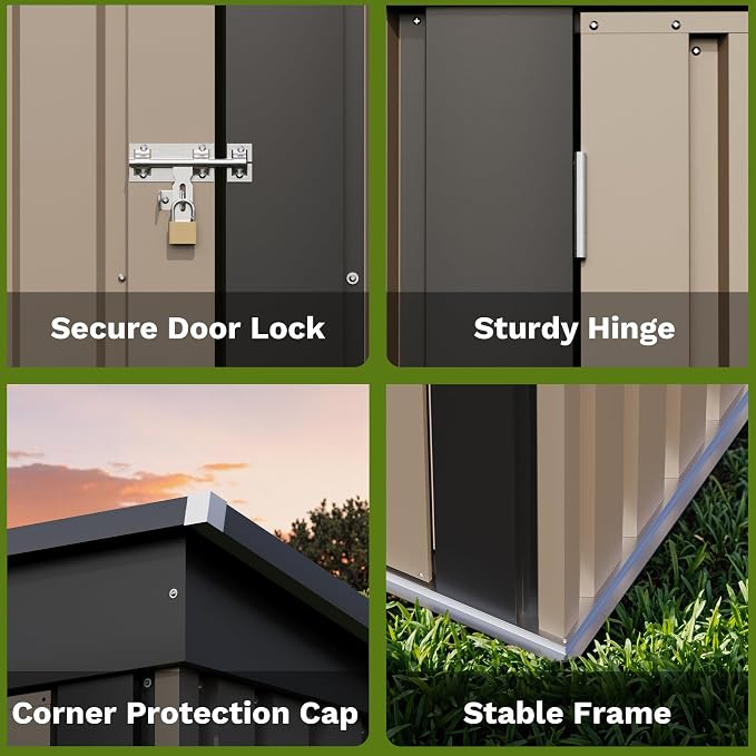 Patiowell 5x3 FT Outdoor Storage Shed, Brown | Tool Shed, Sloping Roof, Lockable Door, Metal Shed for Backyard Garden Patio Lawn
